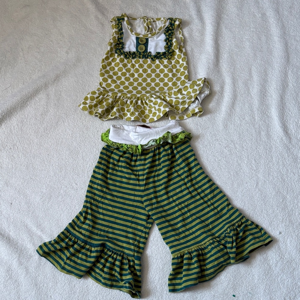 Persnickety Green Polka Dot and Striped Set